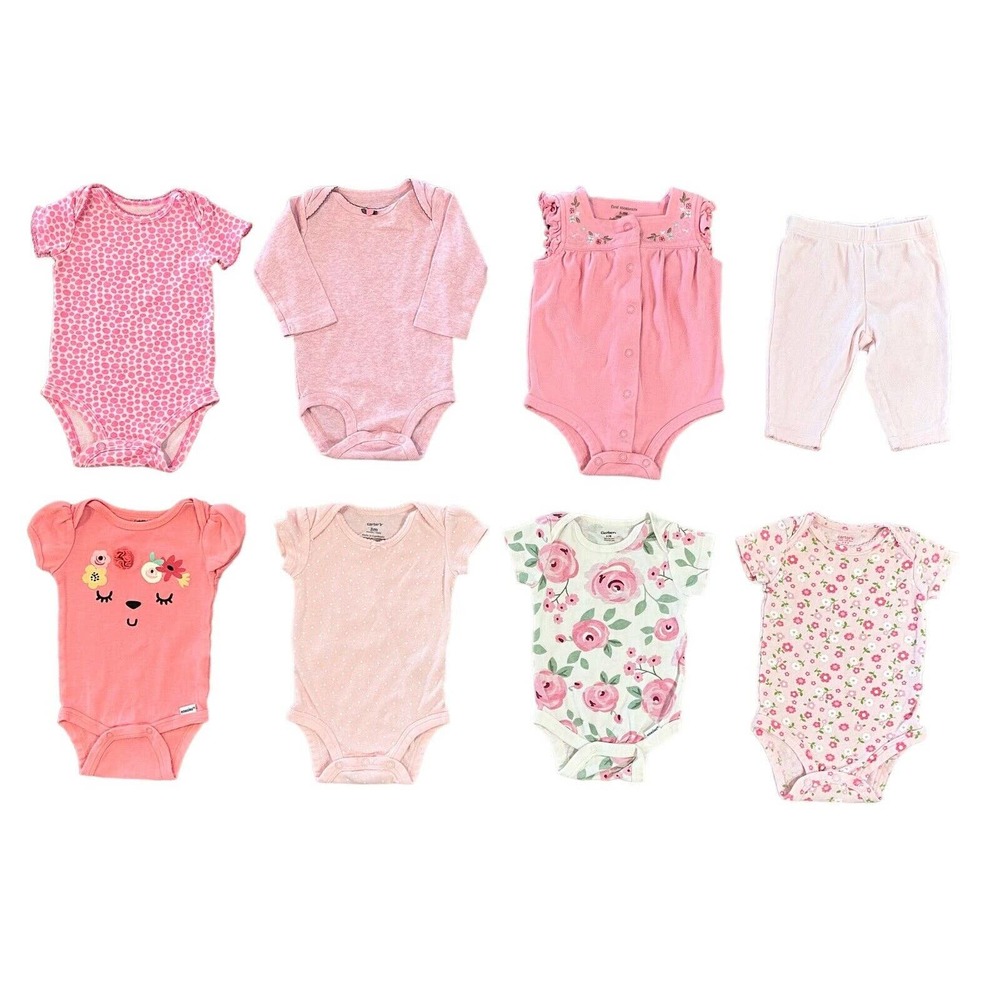 Baby Girls Size 3 Months Pink & Floral Onesie /Pant Bundle Carters Gerber & More